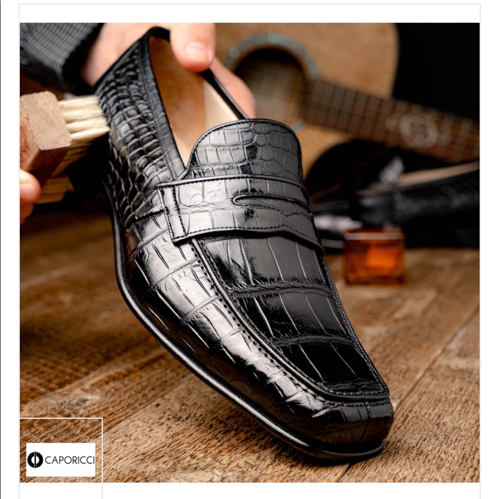 Caporicci 9961 Black Genuine Alligator Penny Loafers